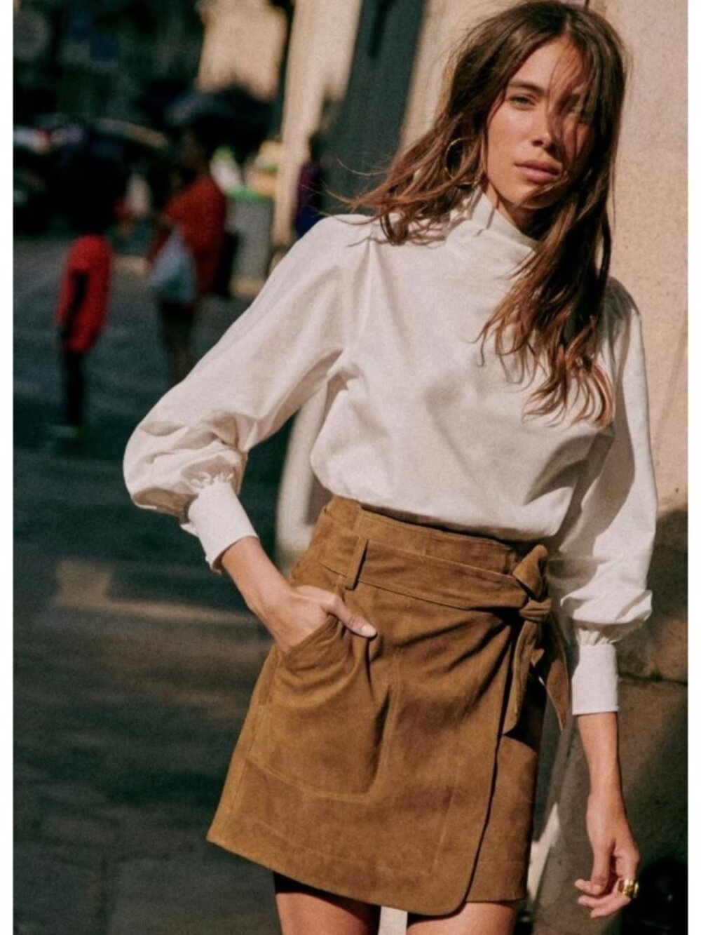 Sézane Leandra Skirt Taupe 100% Goat Suede Leather Camel Brown FR 38 US 6 Medium